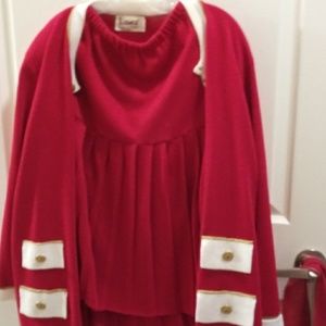 Knit red and white pleated skirt with jacket